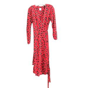 Cabi Red Patterned Mesh Siren Maxi Wrap Dress Red Animal Print Size Small